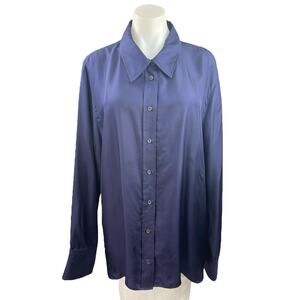 Argent Dark Purple Silk Satin Soft Flowy Long Sleeve Button Down Shirt Top XXL